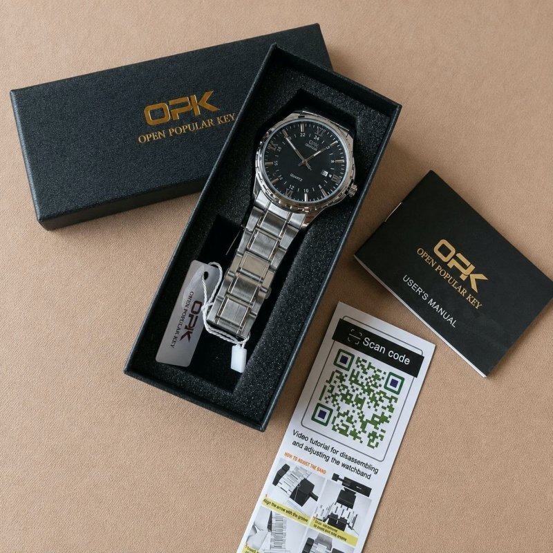 Opk Original Relógio Masculino Quartzo À Prova D'água 6003 Prateado Preto