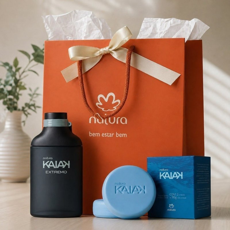 Kit Presente Kaiak: Deo Colônia Extremo 100ml + 2 Sabonetes Barra Corpo E Barba 90g + Sacola Presente M