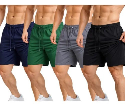 Kit 4 Bermuda Masculina Short Praia Tactel Elastano Academia Preto/verde/cinza/azul-marinho Liso GG
