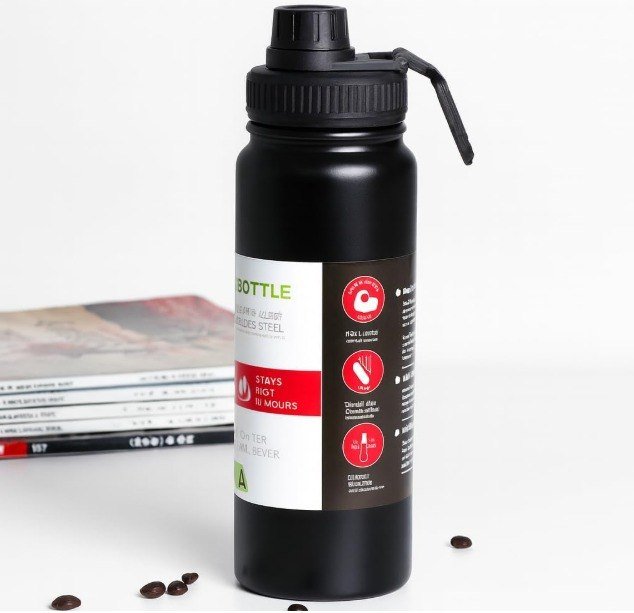 Garrafa Térmica Esportiva 800ml Aço Inox 304 Preta