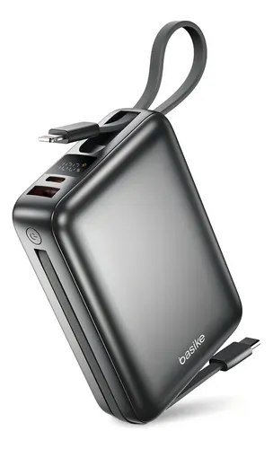 Carregador Portátil Power Bank Basike 20000mAh 22.5W Rápido Cabos Embutidos Tipo C iPhone Samsung