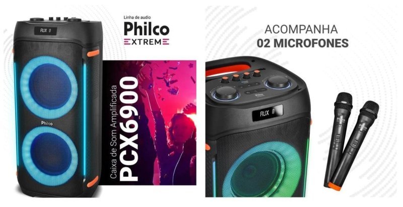 Caixa Som Philco Extreme 1200w Connection Tws Pcx6900 2 Mic Preto