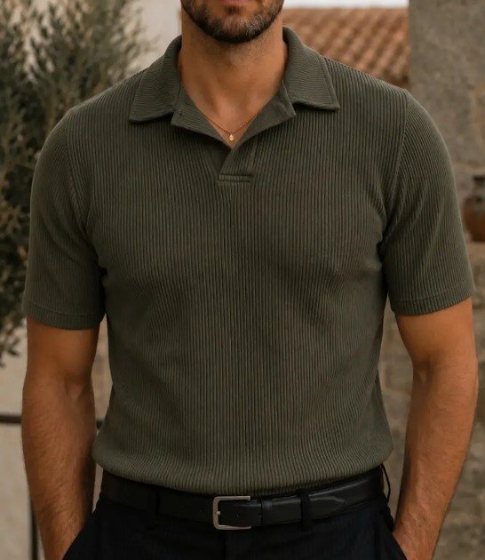 Camisa Camiseta Polo Masculina Texturizada Sem Botão