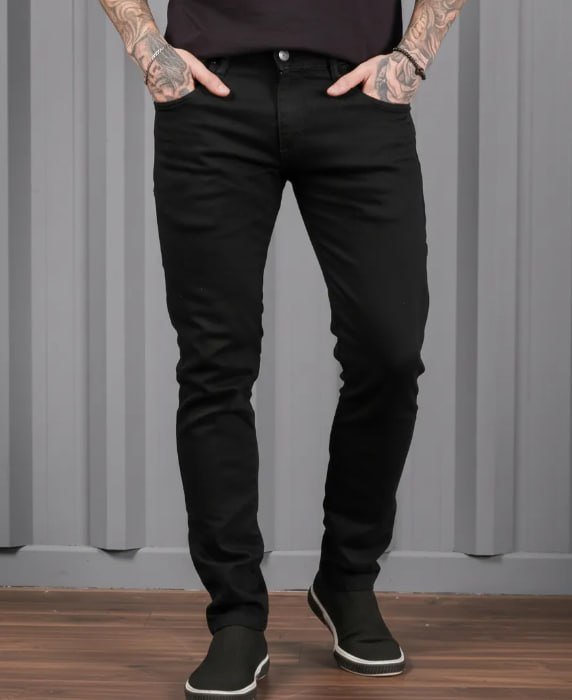 Calça Jeans Preta Super Skinny Masculina Lycra Premium