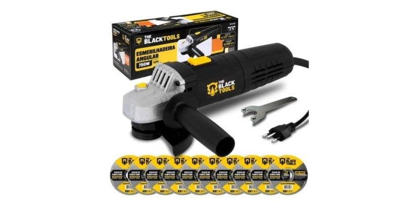 Esmerilhadeira Lixadeira Angular 750w Com Discos 4.1/2 The Black Tools 220v
