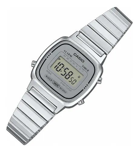 Relógio Casio Feminino Vintage Digital Mini Retrô Prata Prateado Cinza