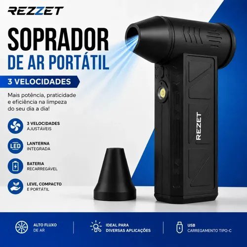 Soprador De Ar Mini Turbo Portátil Usb Sem Fio Recarregável Para Limpeza Com 2 Bicos E Inflar Preto 127/220v