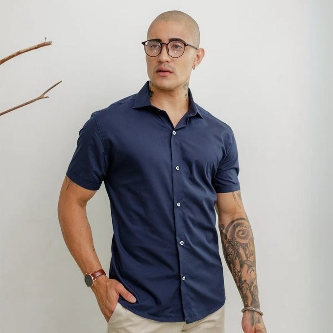 Camisa Social Masculina Gola Italiana Confortável