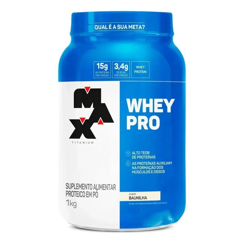 Whey Protein 1kg Whey Pro Max Titanium Sabor Baunilha BCAA e Aminoácidos
