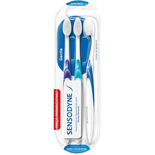 Sensodyne Escova de Dente Extra Macia, Gentle, para Dentes Sensíveis, 3 unidades