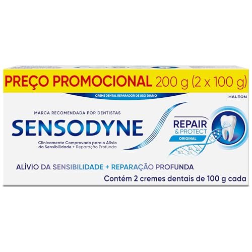 Sensodyne Creme Dental para Sensibilidade Repair e Protect com Flúor, Alívio da Sensibilidade, 2 unidades, 100g cada