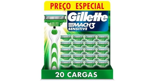 Gillette Mach3 Sensitive Carga para Aparelho de Barbear, 20 unidades