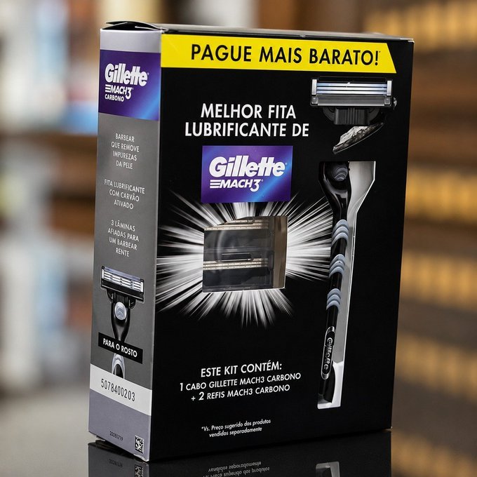Kit Gillette Mach3 Carbono 1 Cabo + 2 Refis + Frete Grátis