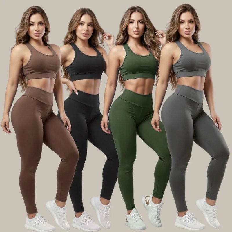Kit 4 Conjuntos Calça Leg E Top Roupas Femininas De Academia