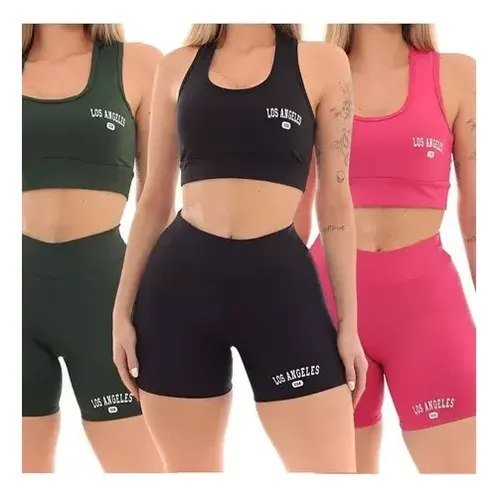 Kit 3 Conjunto Top Shorts Feminino Los Angeles Fitness