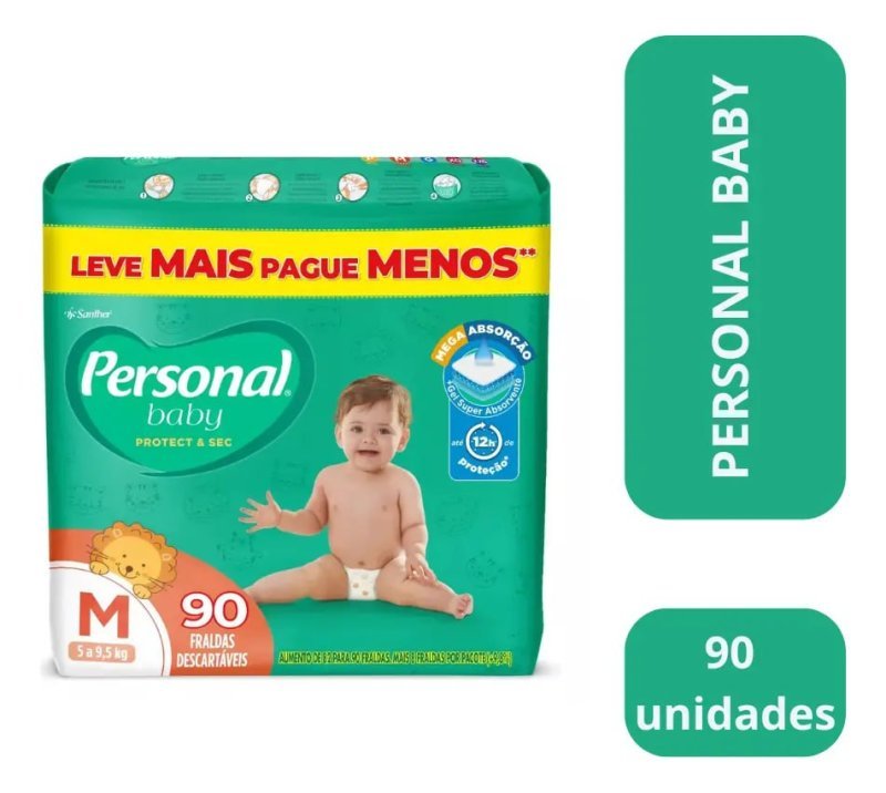 Fralda Personal Baby Protect & Sec M 90 Unidades