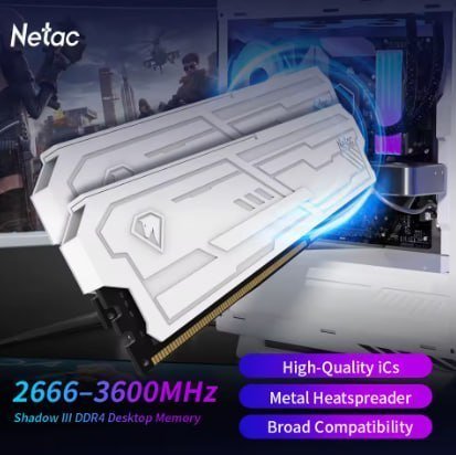 Netac Shadow III DDR4 2x8GB 3200MHz - RAM Gamer - Branca
