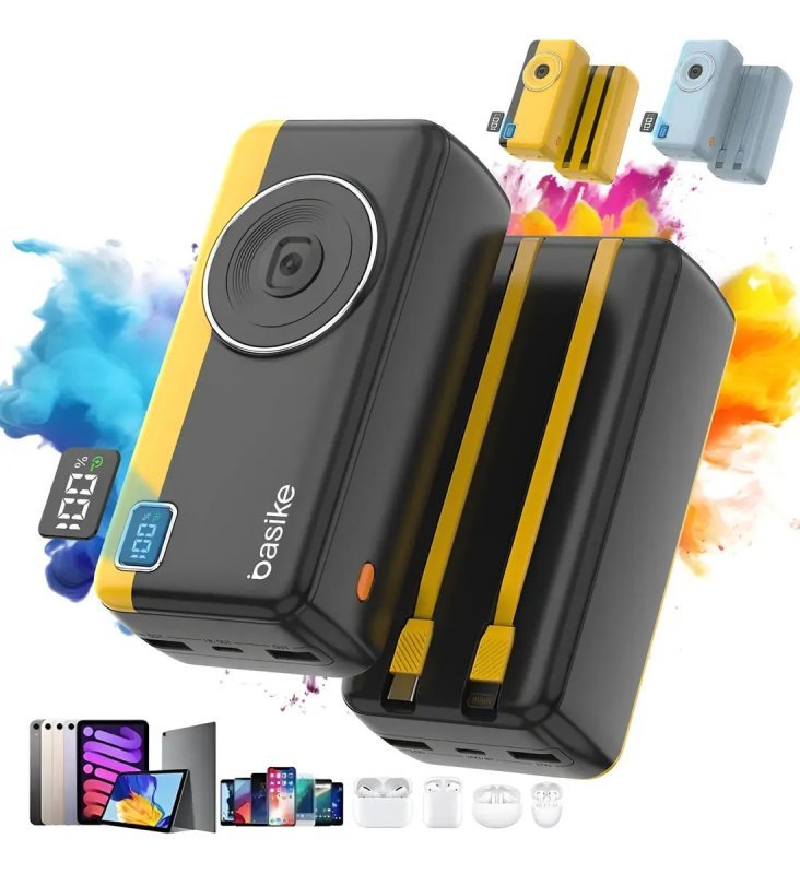 Basike Power Bank 30000mAh - Carga Rápida 22.5W - Cabos Integrados