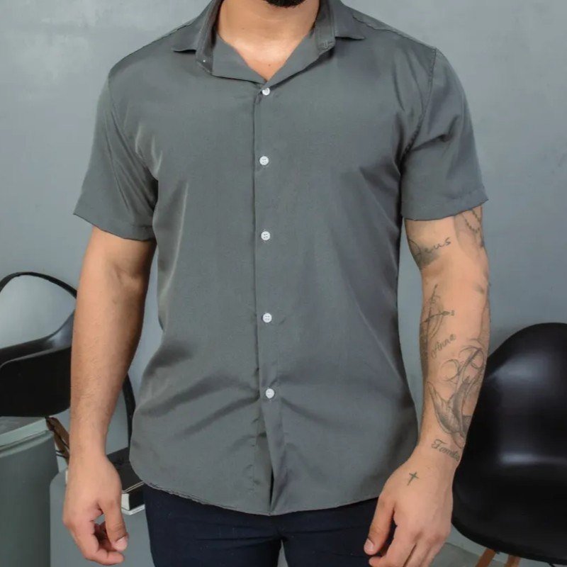Camisa Social Masculina Gola Italiana Confortável