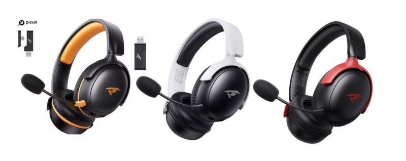 Headset Sem Fio 2.4GHz Picun-G3 Baixa Latência, Áudio Espacial 3D, Enc Mic