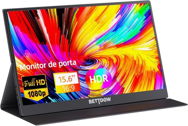 Bettdow Monitor Portátil 15,6'' FHD 1080P - USB-C Dupla/HDMI - IPS com Suporte Magnético
