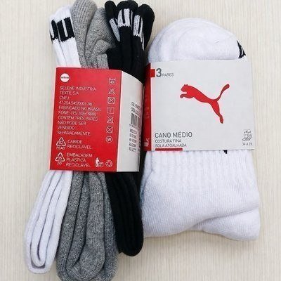 Kit 6 Pares Meias Puma Cano Médio Alto Atoalhada Original