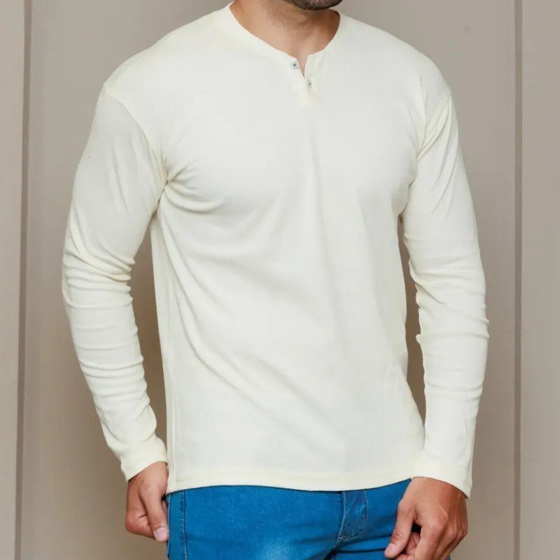 Camiseta Henley Masculina Manga Longa Slim 2 Botões Casual (P ao GG)