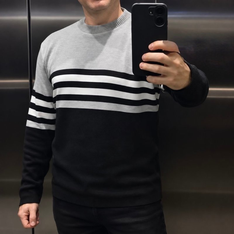 Suéter Blusa De Tricot Masculino Listrado Blusa Lã Masculina (P ao GG)