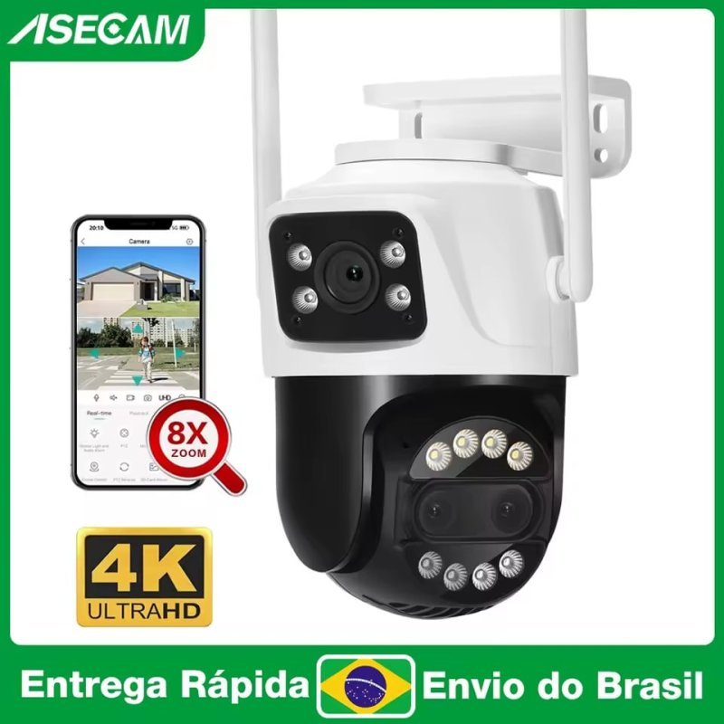 Câmera de Segurança Wifi, Lente Dupla ASECAM 12mp, Zoom 8X