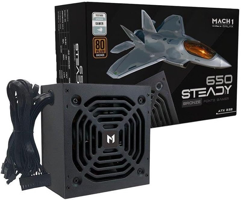 Fonte MACH1 Steady, 650W, 80 Plus Bronze, PFC Ativo, Preto - 650Steady