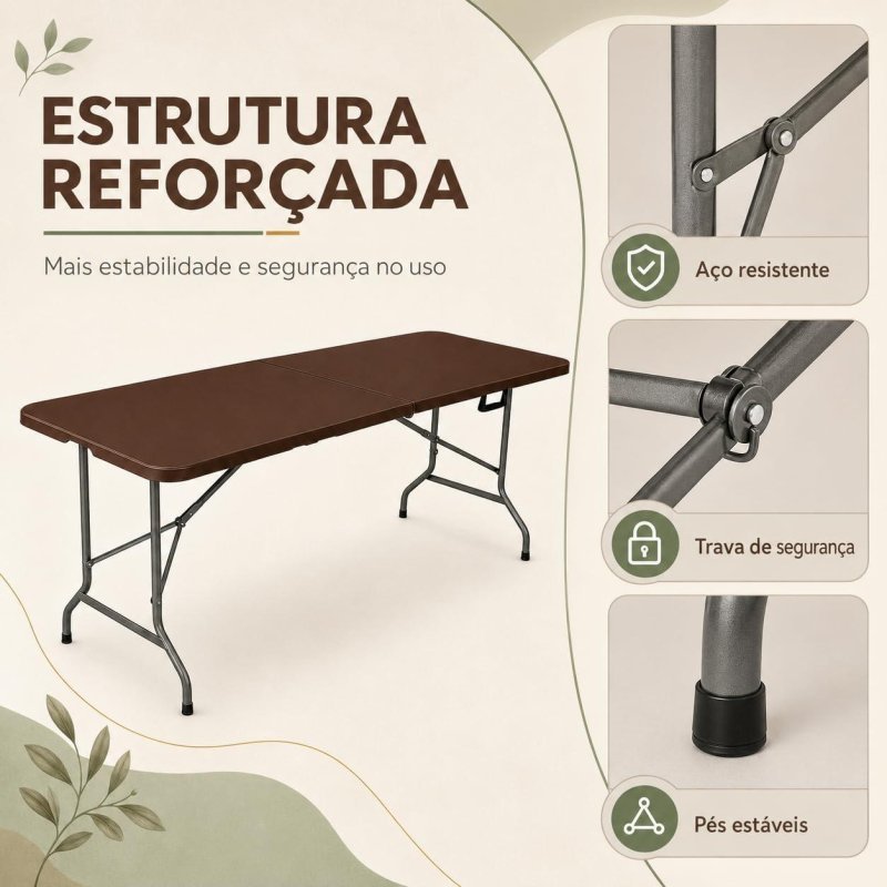 Mesa Dobrável Portátil Laruno 1,80m Tipo Maleta