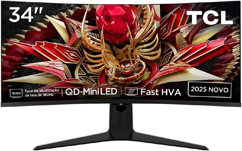 Monitor Gamer Curvo TCL 34 Polegadas QLED Mini LED WQHD R83Q 180Hz 1ms