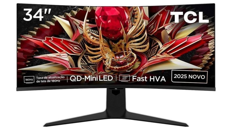Monitor Gamer Curvo TCL 34 Polegadas QLED Mini LED WQHD R83Q 180Hz 1ms (GtG) HDR 1400 nits 34R83Q