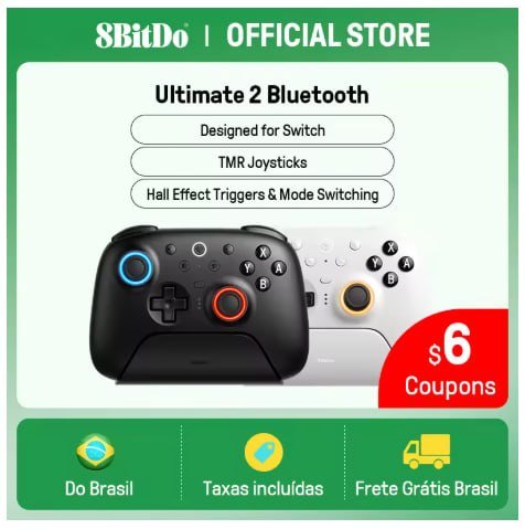 8BitDo Ultimate 2 para Switch 2,1 e Windows PC com joysticks TMR