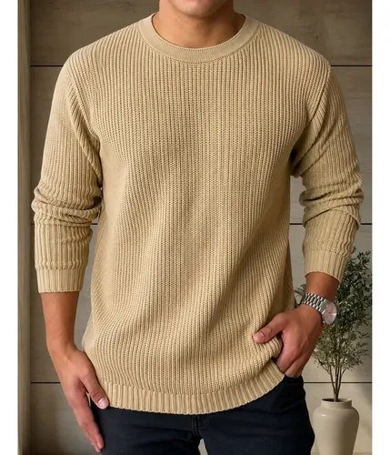 Suéter Masculino Lã Tricot Blusa De Frio Social Manga Longa
