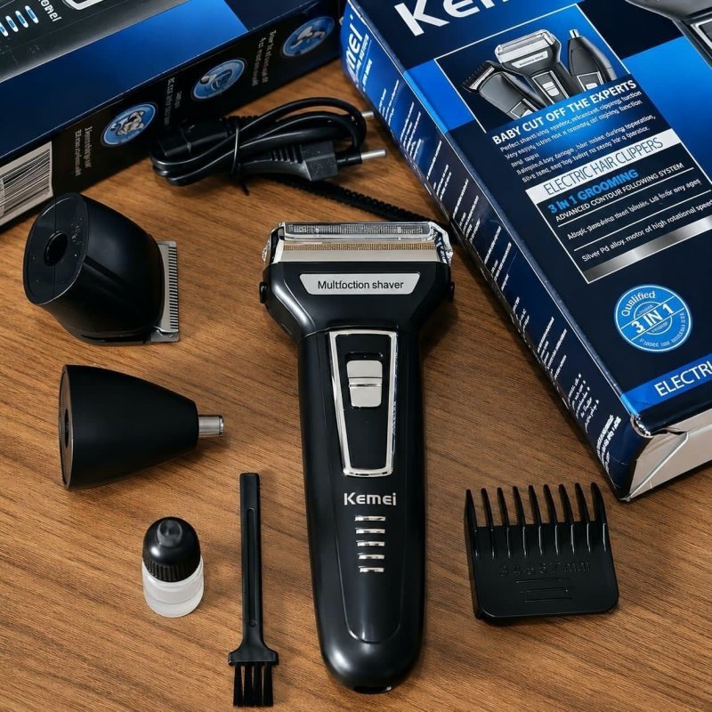 Aparador Barbeador Kemei KM-6558 Recarregável 3 Em 1 Cabeças Removíveis Bivolt