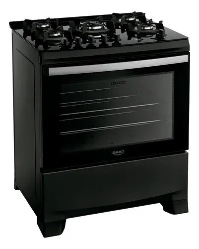 Fogão 5 Bocas Dako Supreme Black Glass com Mesa de Vidro Tripla Chama e Timer Digital Bivolt