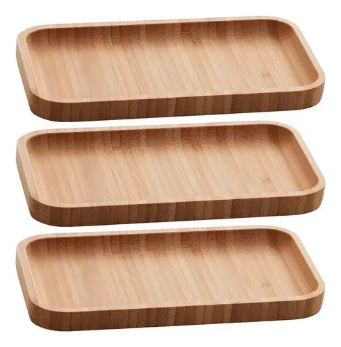Kit 3 Bandejas Bambu Hire Cozinha Lavabo Lyor Retangular Bambu