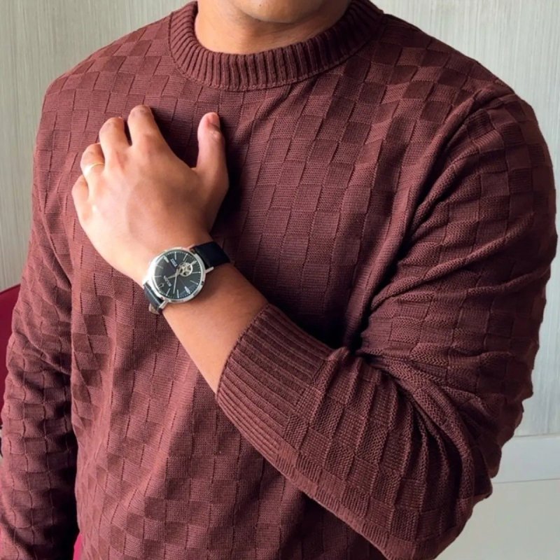 Suéter Masculino Lã Tricot Manga Longa Xadrez Blusa De Frio