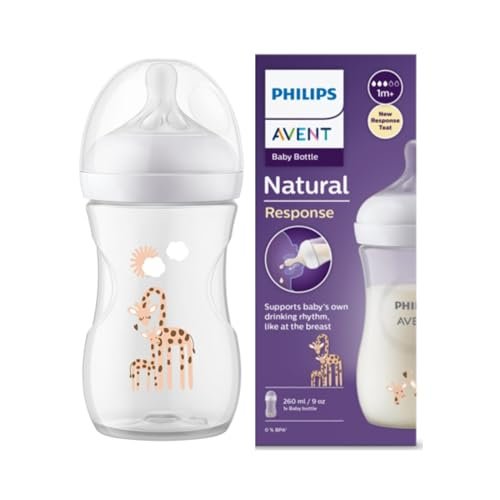 Philips Avent Mamadeira Pétala 3.0 9oz/260ml com bico de fluxo médio (Fluxo 3), Decorada Girafa, SCY903/66