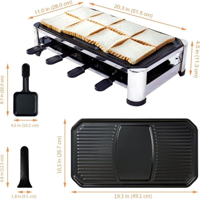 TAMARIT Churrasqueira Raclette para 8 pessoas, grelha elétrica de mesa para reuniões de família