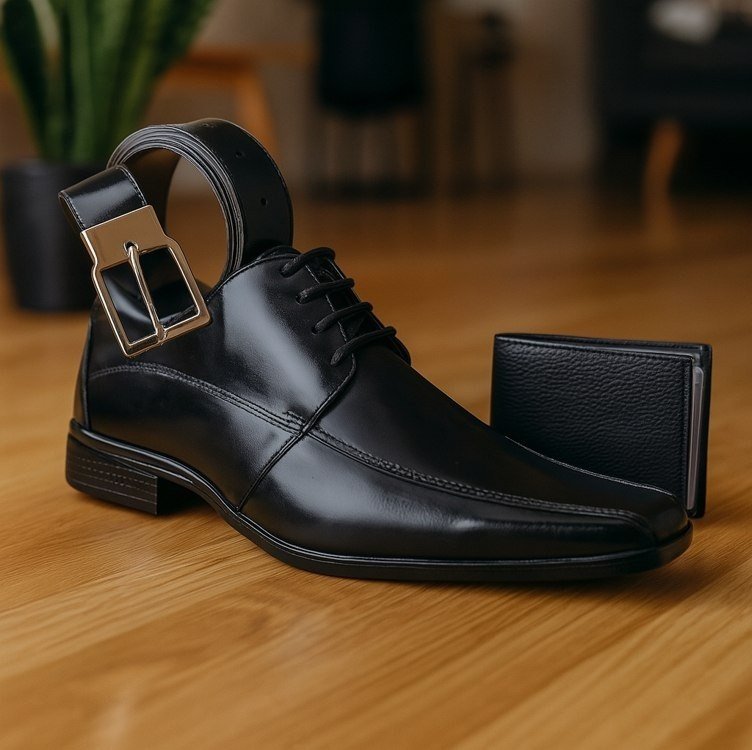 Sapato Social Masculino Cadarço Amarrar Couro Cinto Carteira + Frete Grátis