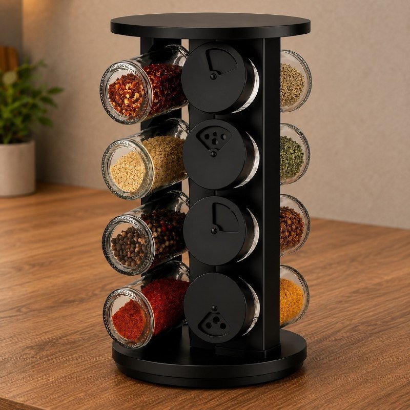 Porta Temperos Giratório com 8 Potes de Vidro + Frete Grátis
