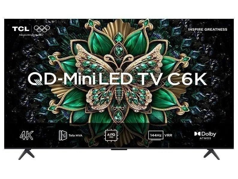 Smart Tv 55" Tcl 4K Uhd MiniLED 55C6k 120Hz Google Tv AiPQ Google Assistente 4 Hdmi 2 Usb