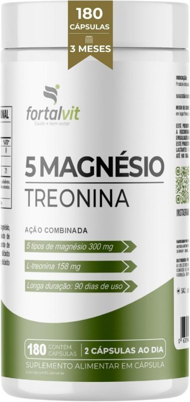 5 Magnésio Treonina 180 Cápsulas – Fortalvit