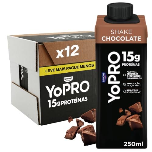 YoPRO Bebida Láctea UHT Chocolate Líquida Caixinha 250ml - Pack com 12 Unidades