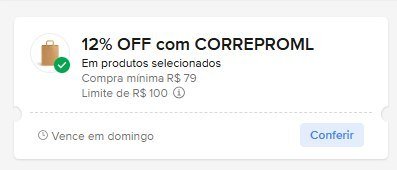 CUPOM: CORREPROML - 12% OFF nas compras acima de R$79,00