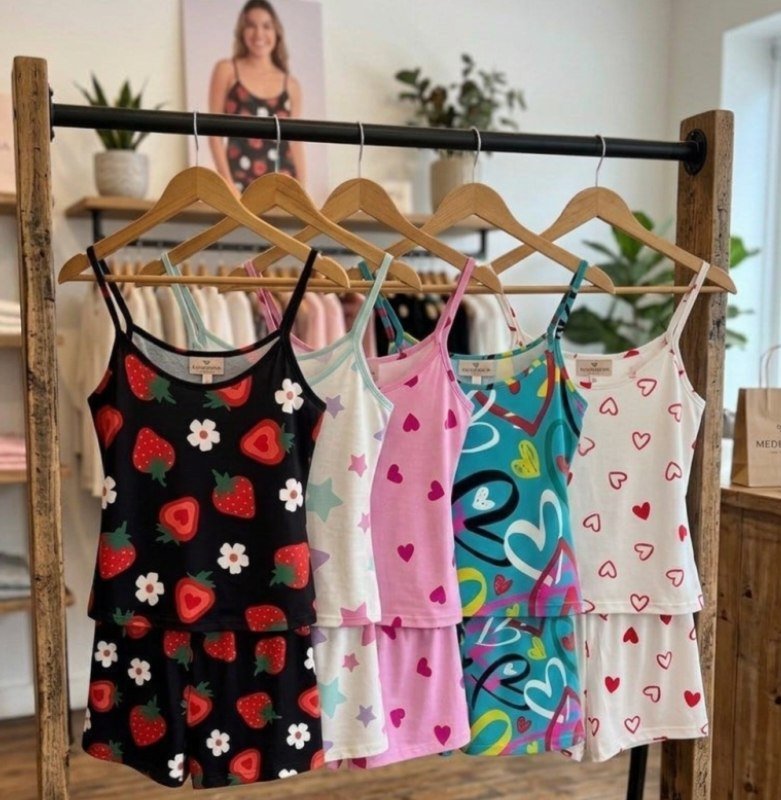 Kit 5 Conjuntos Femininos Baby Doll Pijama Short E Blusa