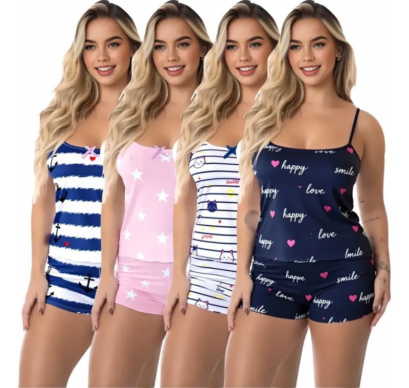 Kit 4 Baby Doll Conjunto Pijama Feminino Estampados
