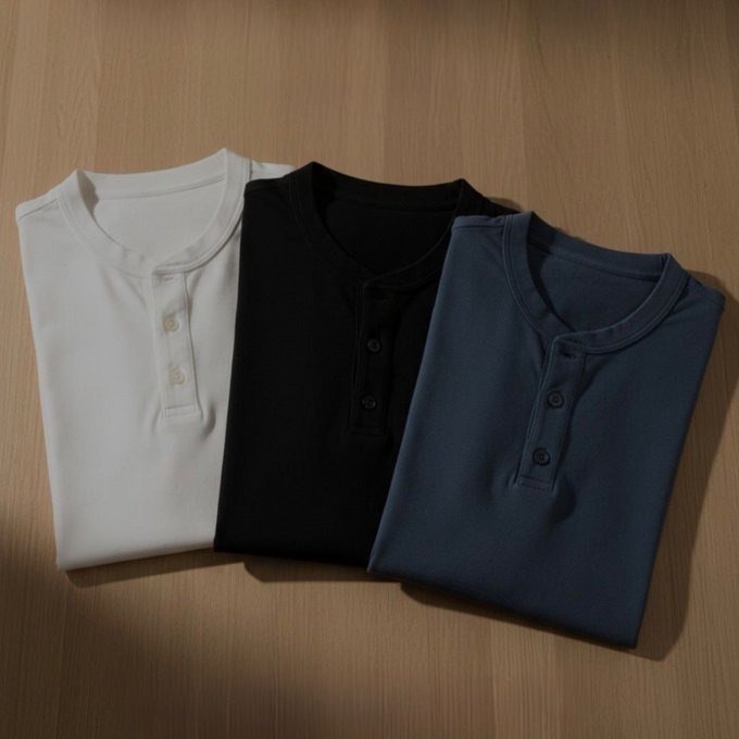 Kit Com 3 Camisetas Henley Slim Fit Manga Longa + Frete Grátis